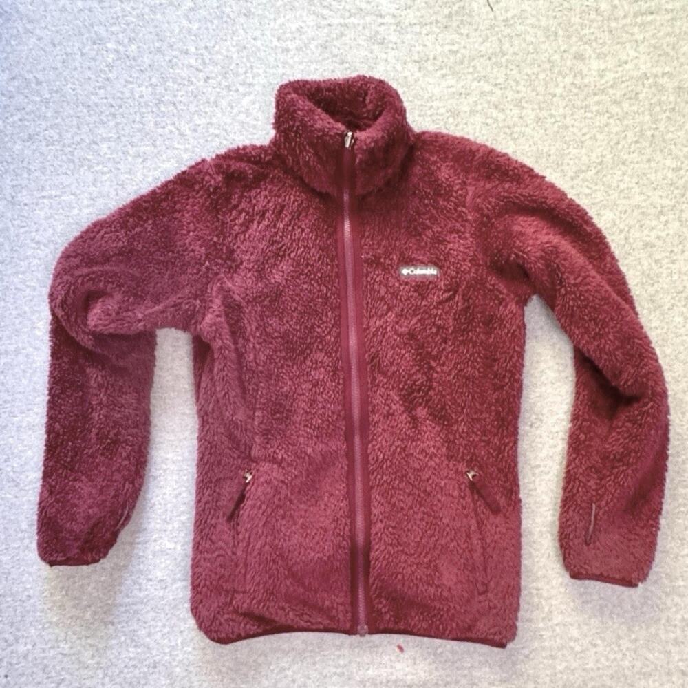 Columbia High-Pile Fireside II Fuzzy Sherpa Fleece Full Zip Jacket Burgundy XS